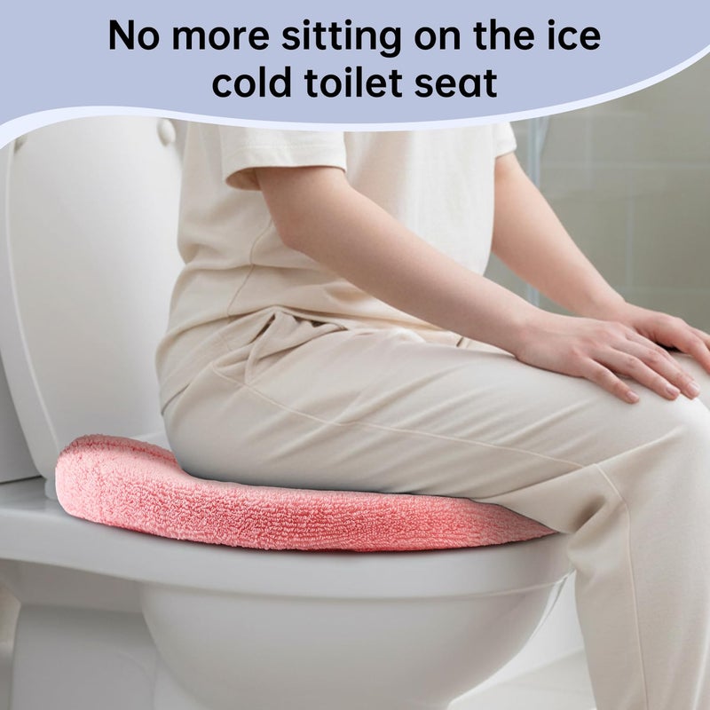 SENOMOR Toilet Seat Cover,Bathroom Soft Thicker Warmer with Snaps Fixed Stretchable Washable Fiber Cloth Toilet Seat Covers Pads Easy Installation& Cleaning (pink) - Image 5
